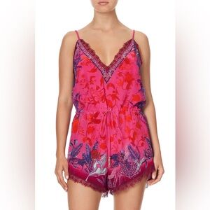 Camilla “Tropic of Neon” pink silk vibrant boho hippie playsuit romper L